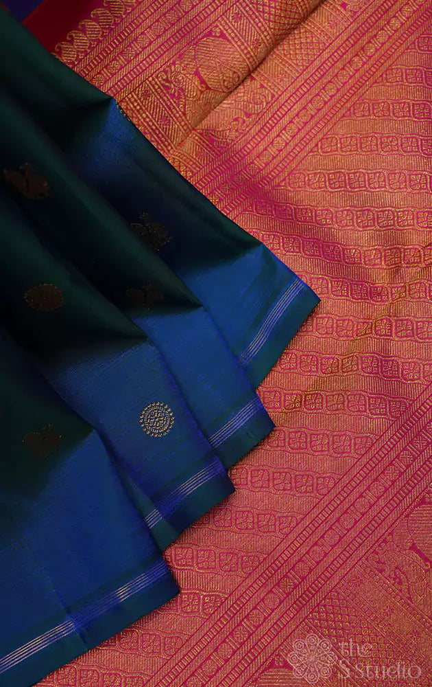 Peacock blue kanchipuram silk saree  with mayil chakaram buttas