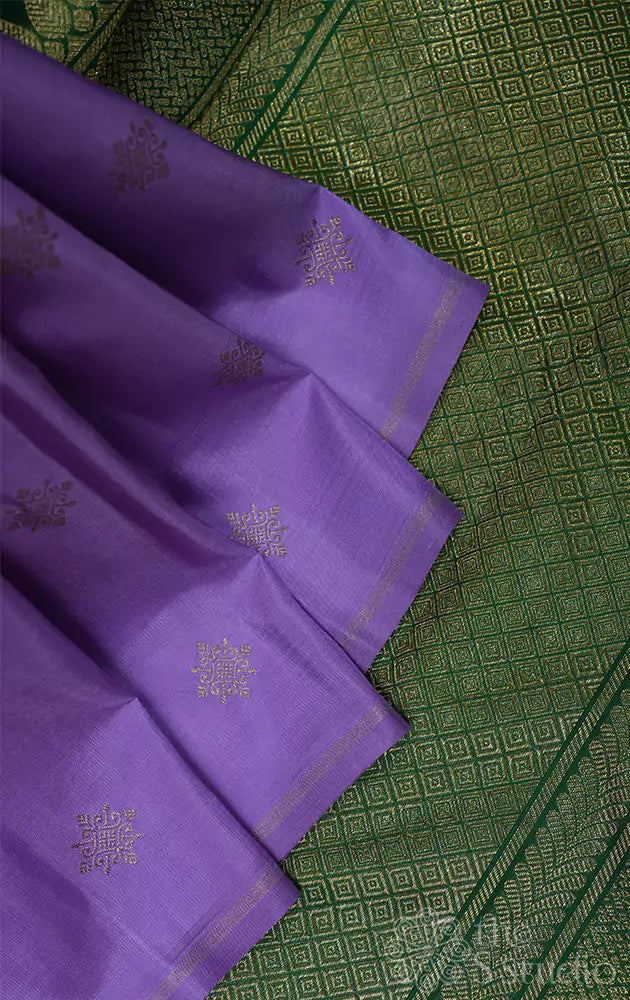 Lavendar kanchipuram silk saree with green zari rich pallu
