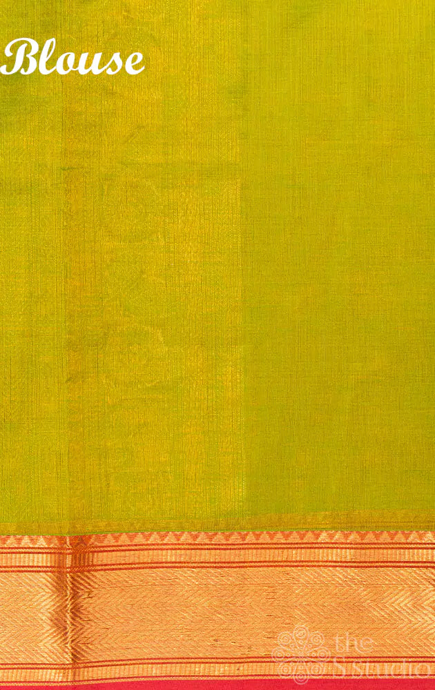 Light green aayiram butta silk cotton saree with zari border