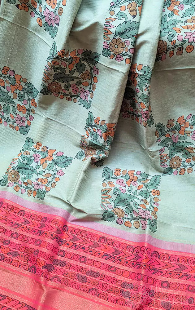 Elachi green kanchi designer kalamkari saree