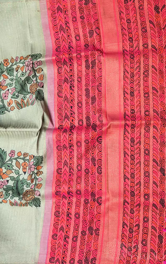 Elachi green kanchi designer kalamkari saree