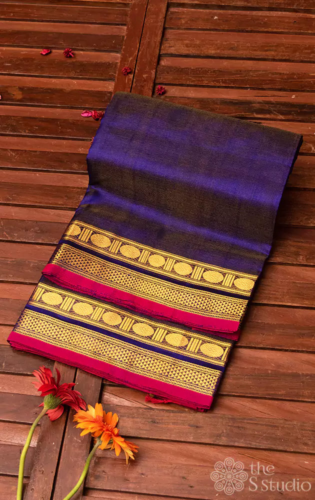 Bright blue vairaoosi silk cotton saree with zari border  ( Pre Order Booking Available )