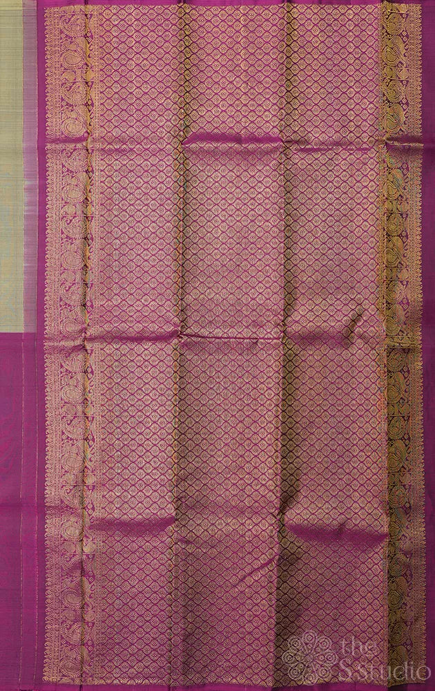 Grey and purple half and half kanjivaram silk saree with paisley motif