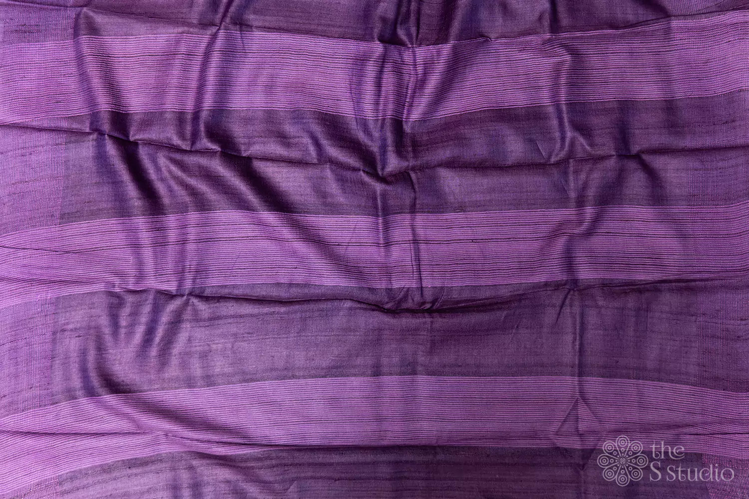 Light violet tussar silk saree with prints and dark violet border