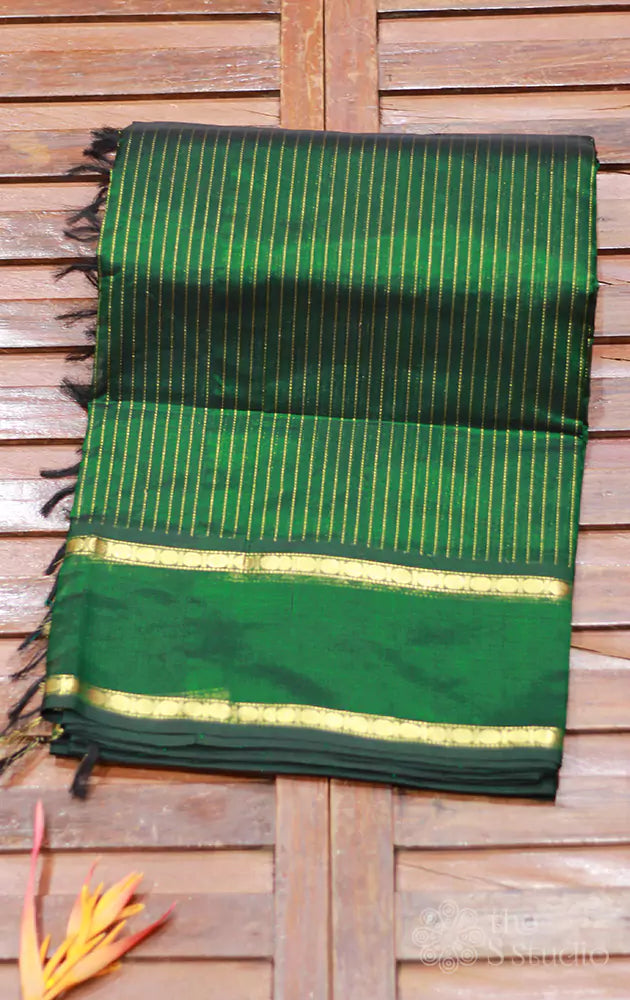 Green vertical zari lines silk cotton saree