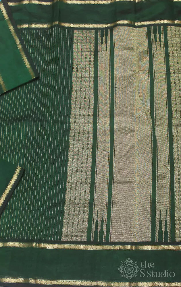 Green vertical zari lines silk cotton saree