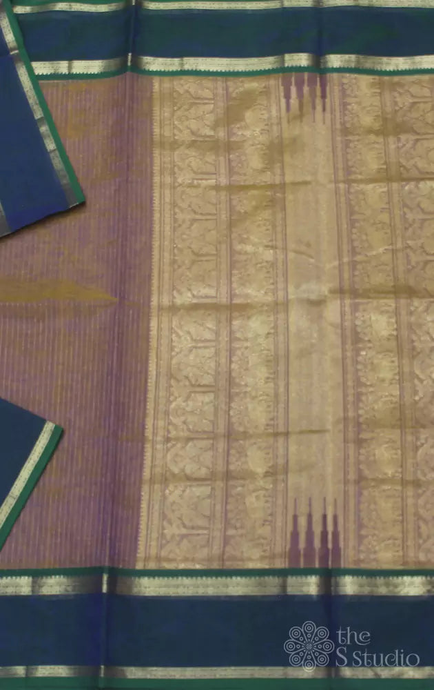 Mustard dual shade vertical zari lines silk cotton saree