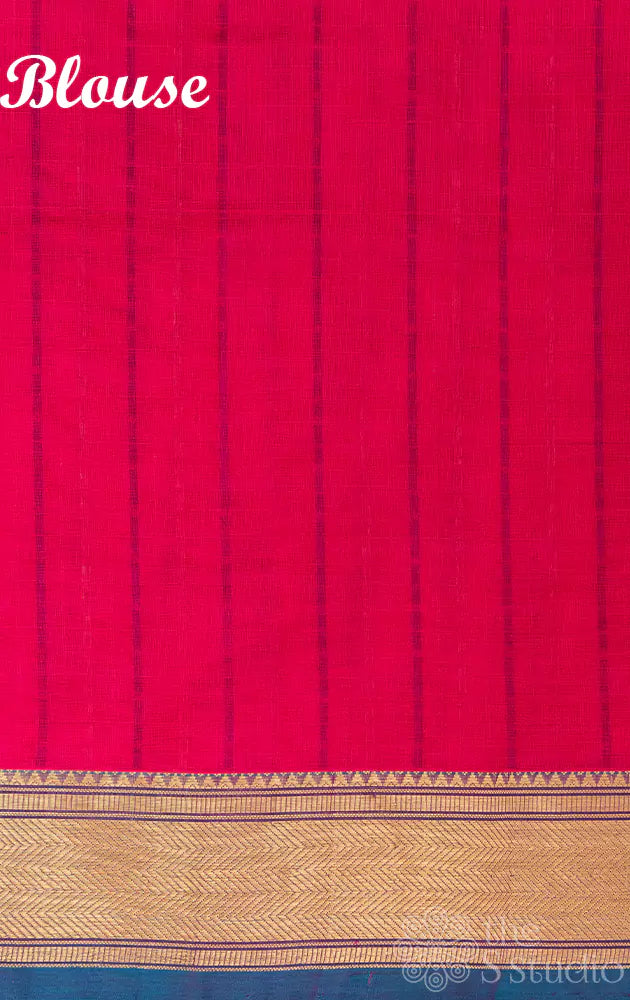 Pink checked silk cotton saree with zari border