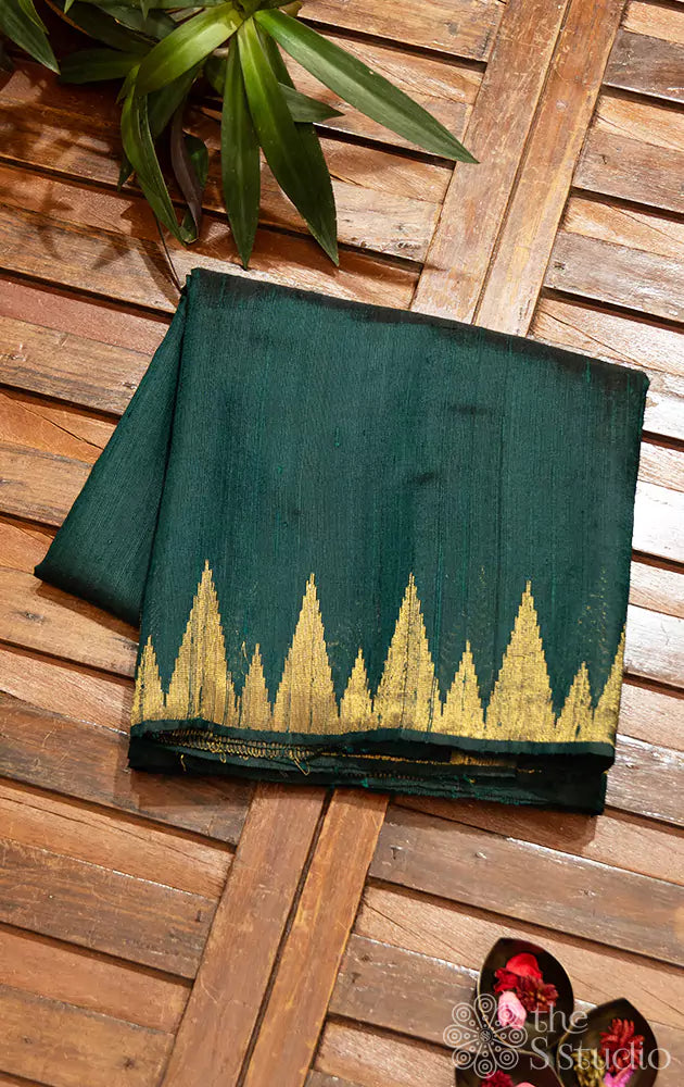 Green handloom raw silk saree with zari pallu