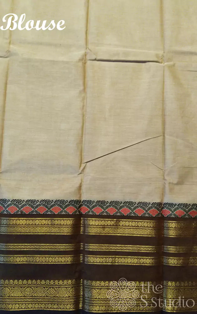Light brown kanchi cotton saree with  maroon long border