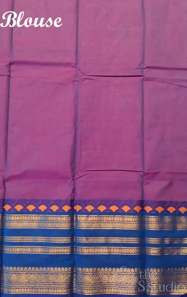 Purple kanchi cotton saree with  blue long border