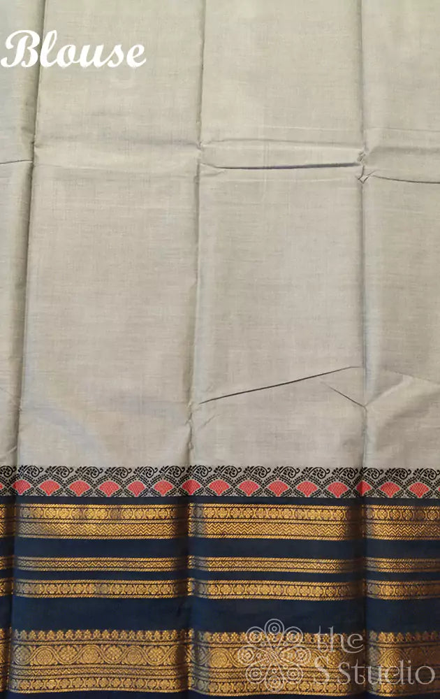 Grey kanchi cotton saree with  black long border