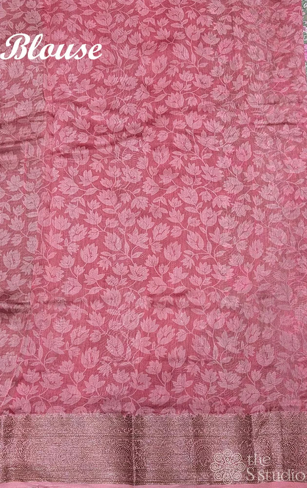 Green chanderi cotton saree with floral prints