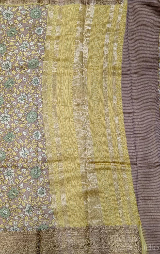 Light brown chanderi cotton saree with contrast border