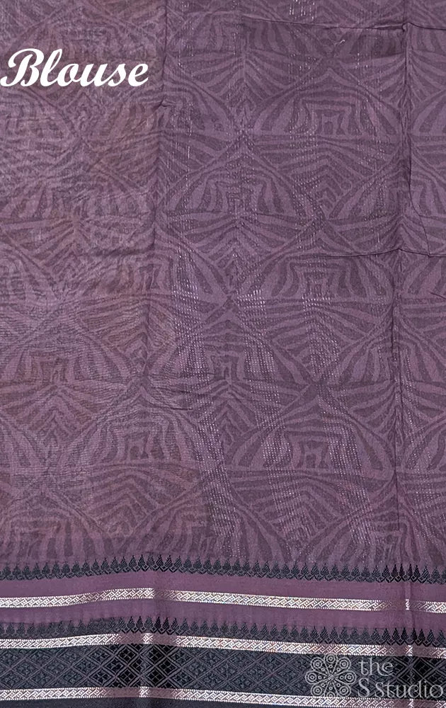 Brown and purple chanderi cotton saree with floral prints