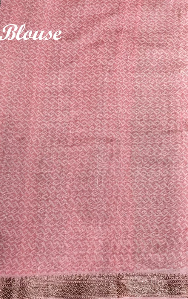 Grey and pink chanderi cotton saree with antique border
