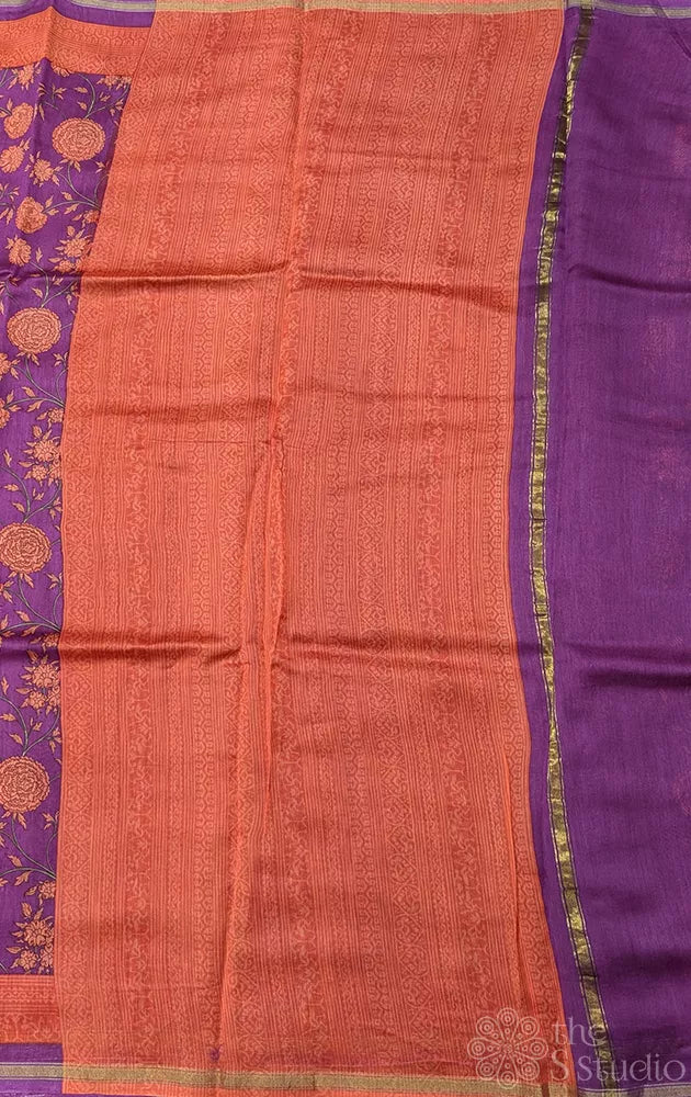 Purple chanderi cotton saree with floral prints