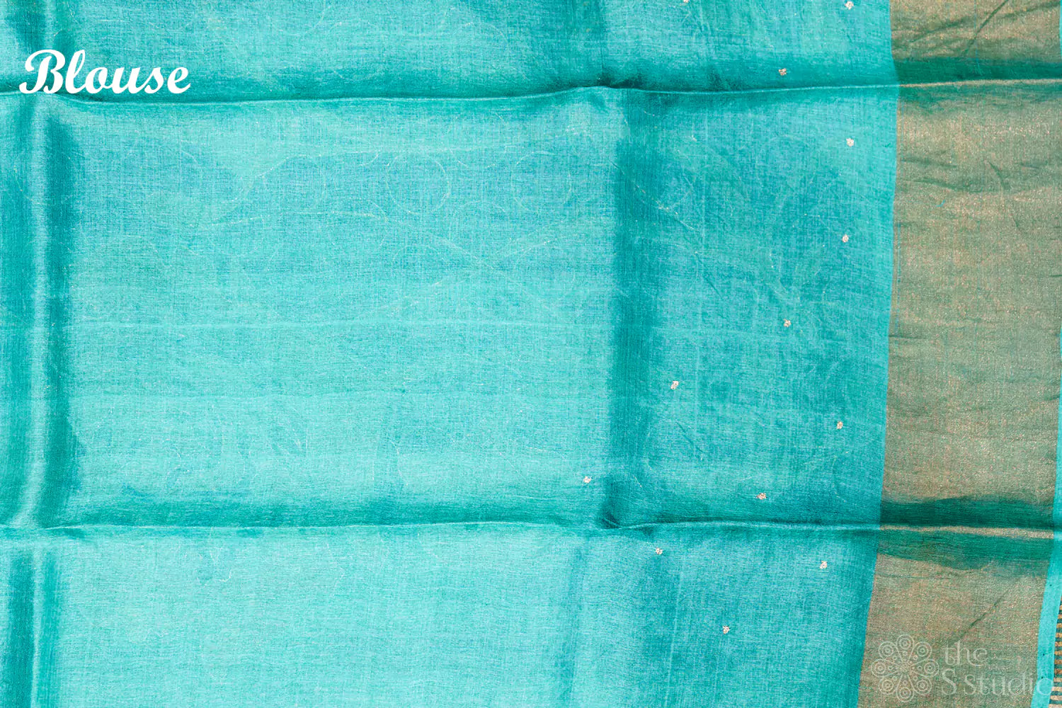 Blue tussar silk saree with floral prints and zari border