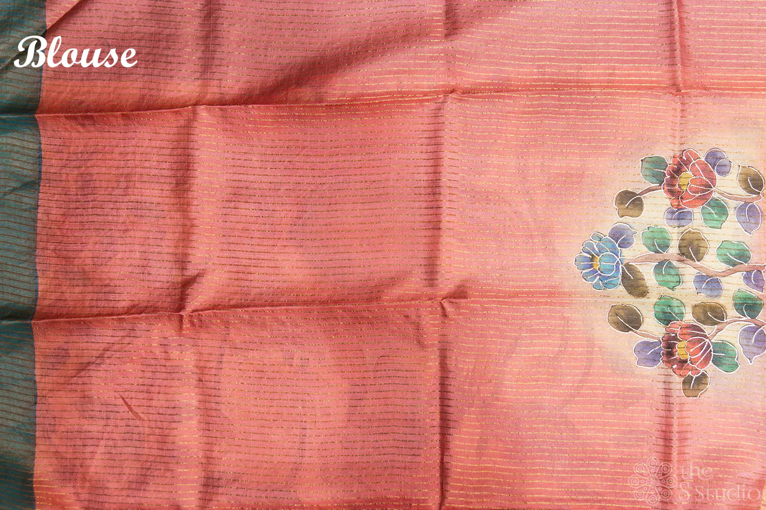 Brown and offwhite tussar silk saree  with floral hand painting
