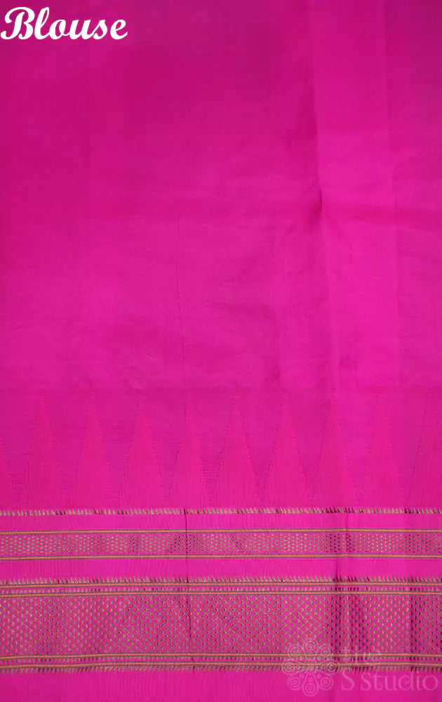 Light pink floral printed paithani silk saree with temple border