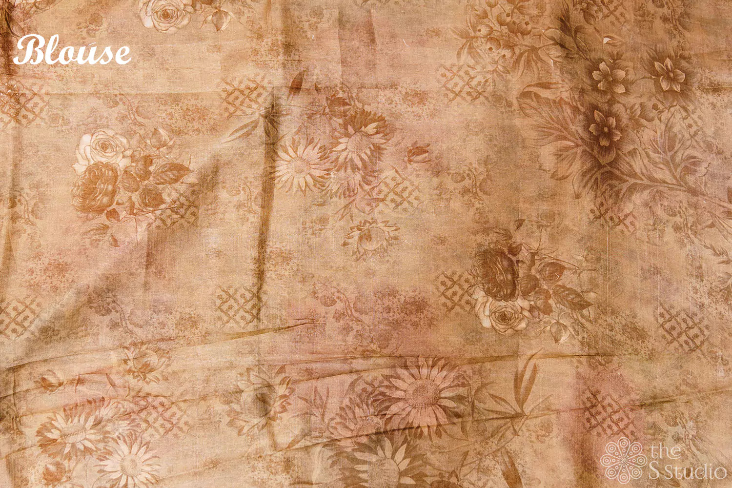 Brown tussar silk saree with floral prints