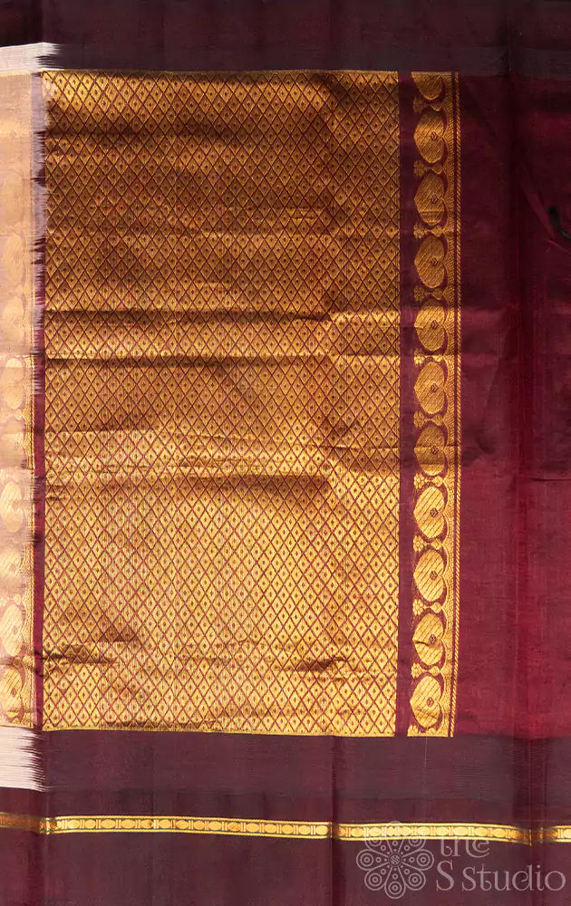 Offwhite silk cotton saree with temple border