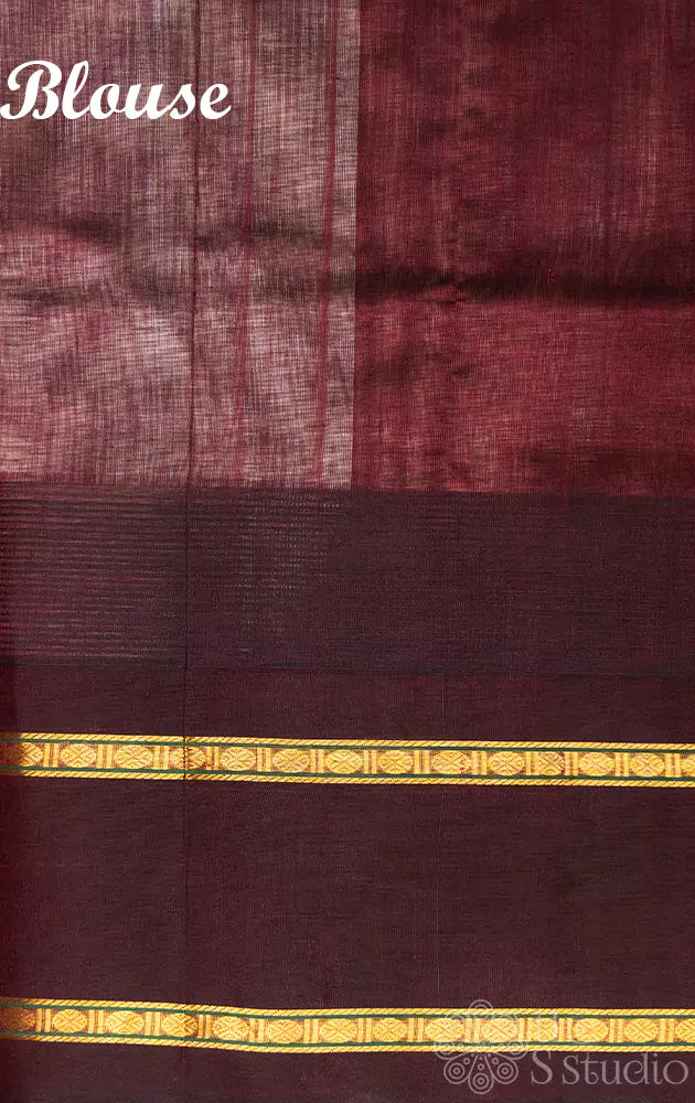 Offwhite silk cotton saree with temple border