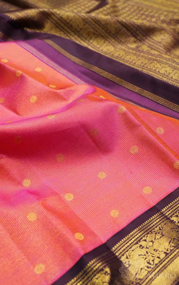 Peachish pink vairaoosi zari kattam korvai kanchipuram silk saree