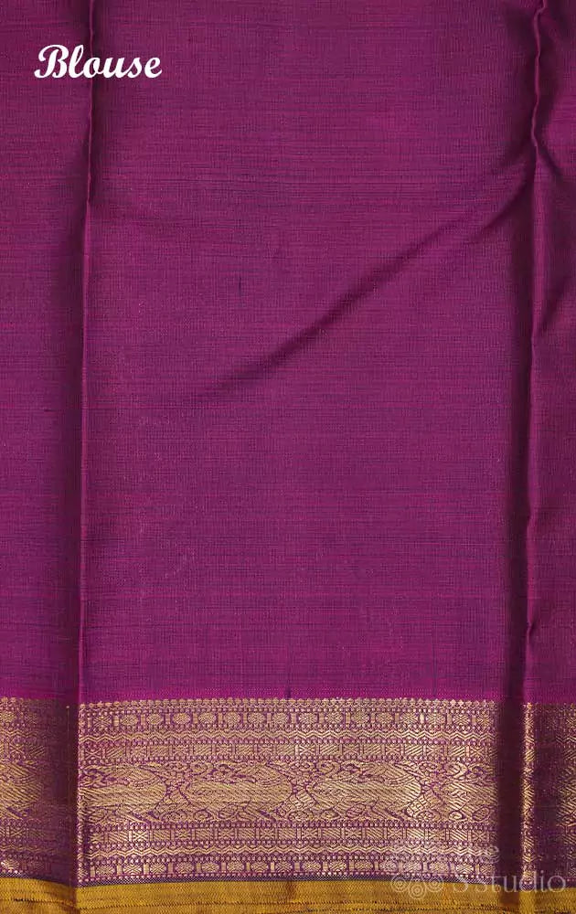 Rama blue vaira oosi kanchi silk saree with magenta pallu