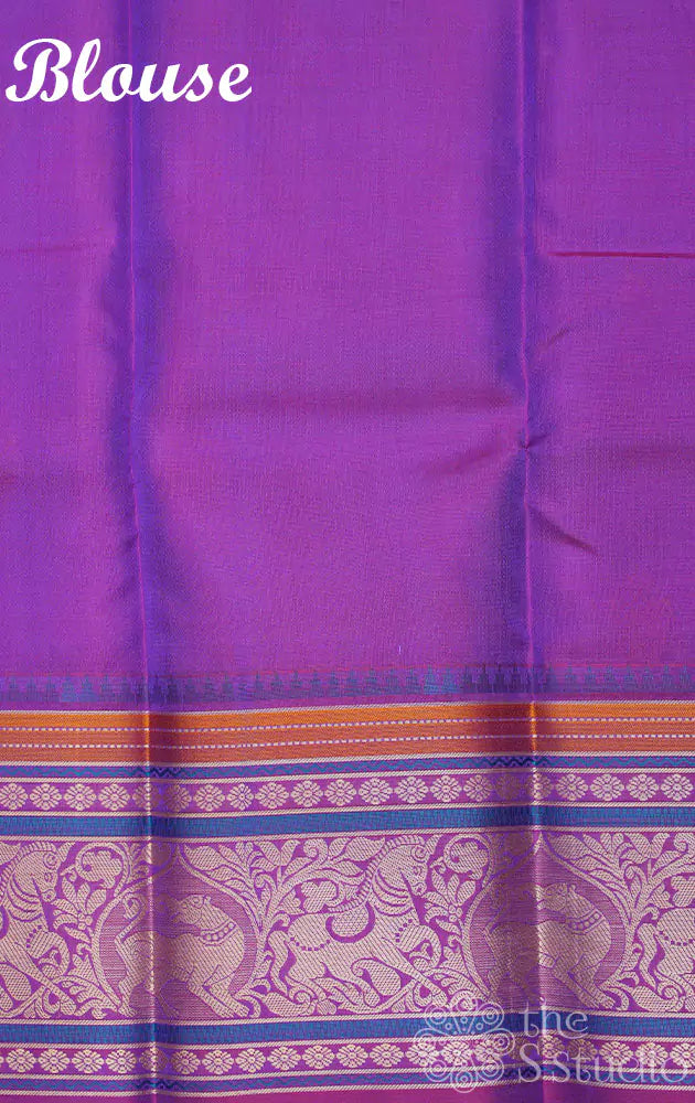 Bluish violet kanchipuram silk saree with Threadwork