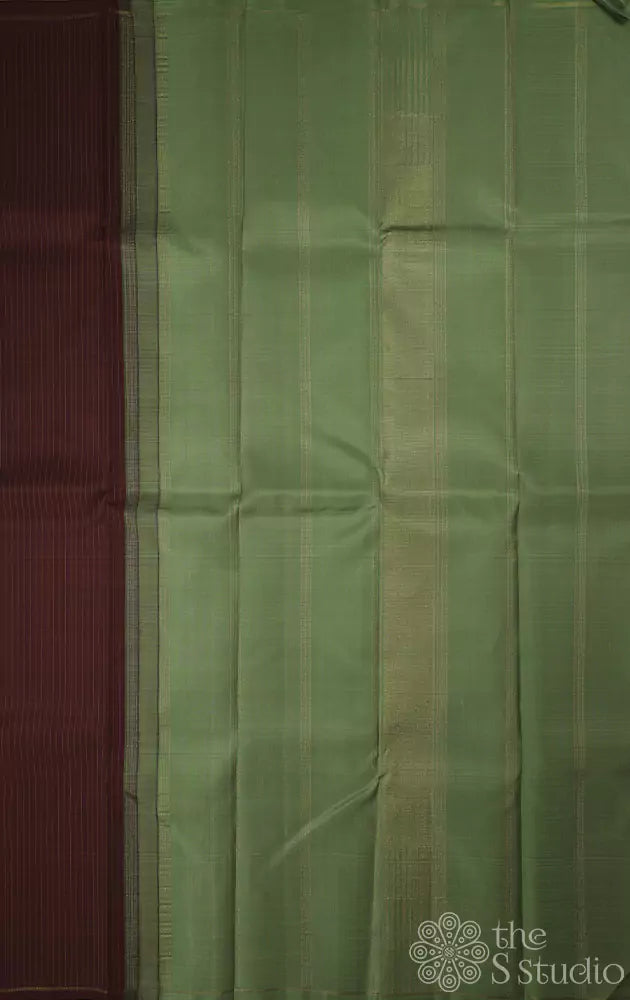 Maroon kanchi pattu saree with vertical thread lines
