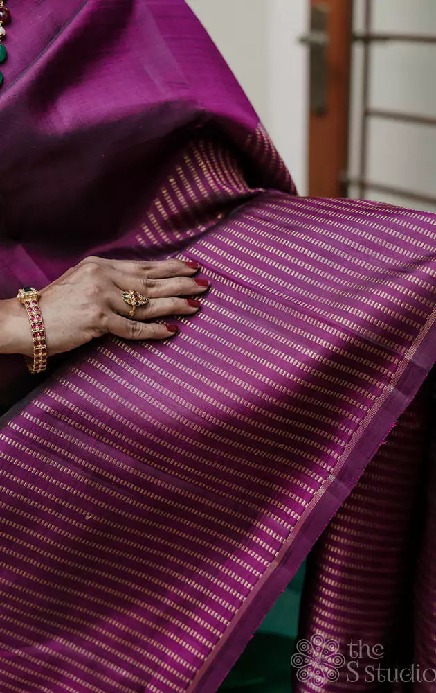 Purple kanchi silk saree with raising border