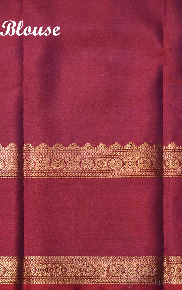 Deep purple kanchi silk saree with maroon rettaipet border