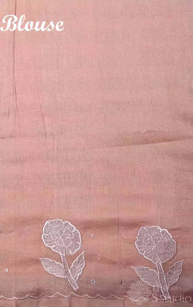 Peach Organza Saree with Embroidery