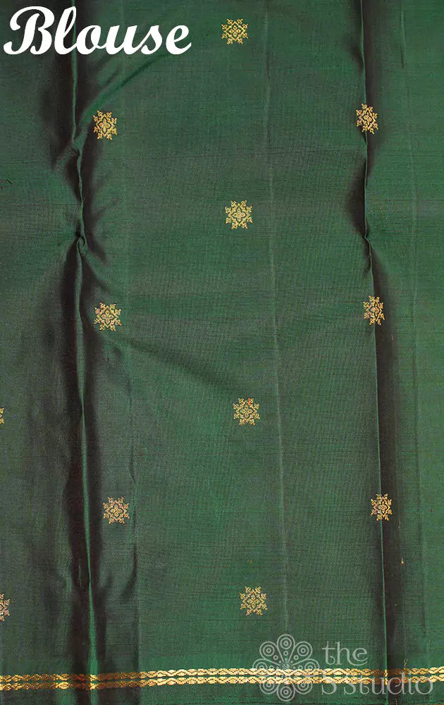 Burnt Orange simple kanchi silk saree with green pallu