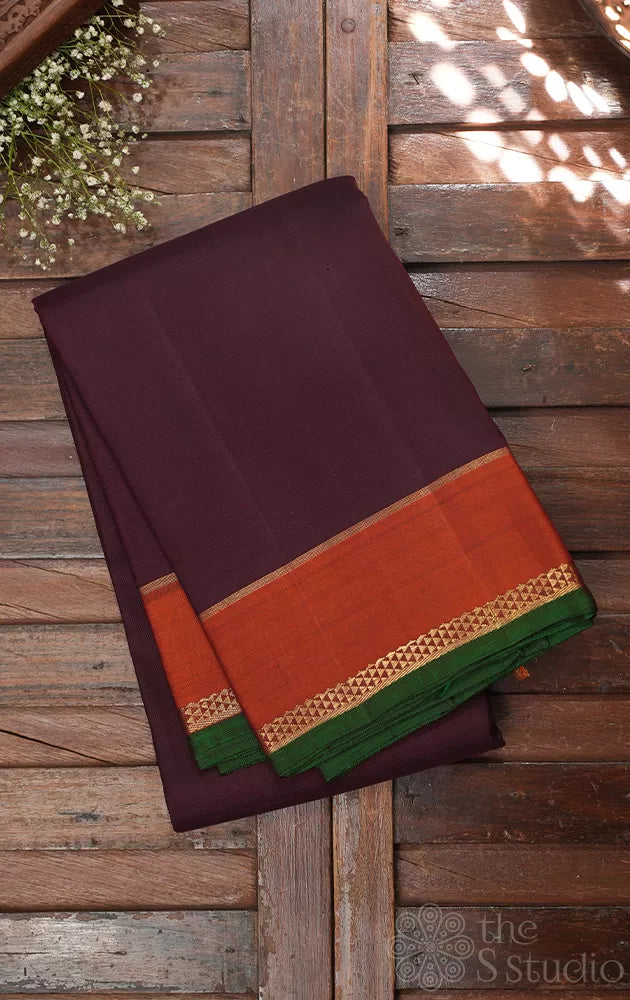 Brown kancheepuram silk saree with rust border