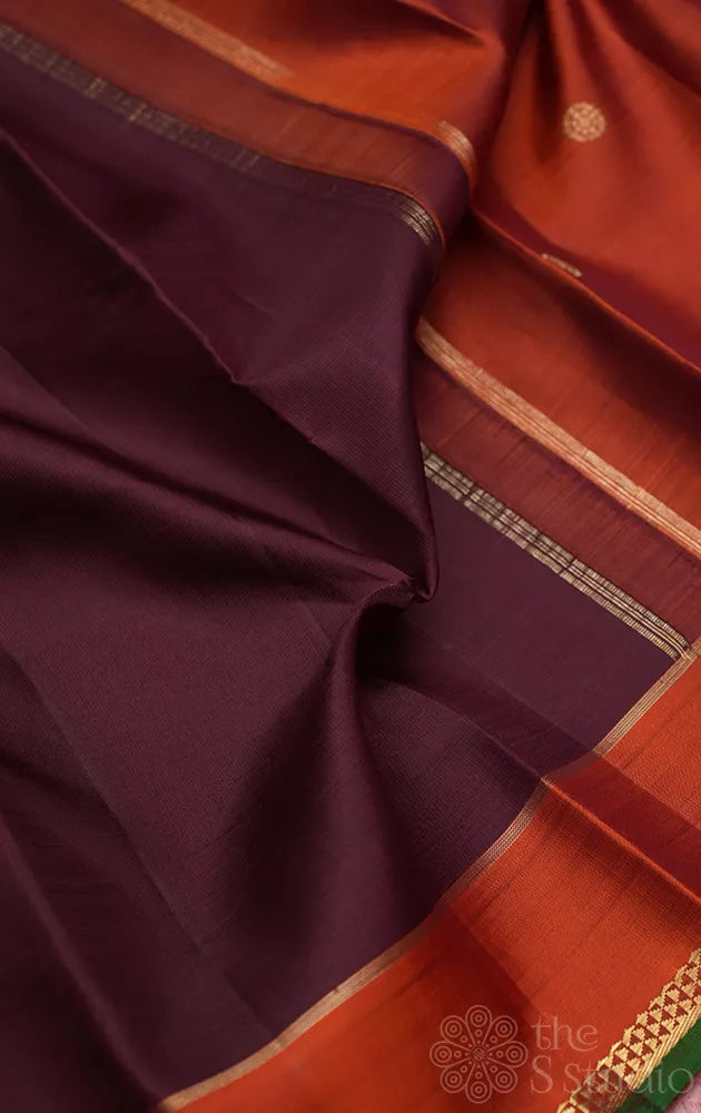 Brown kancheepuram silk saree with rust border