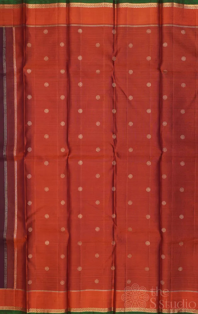 Brown kancheepuram silk saree with rust border