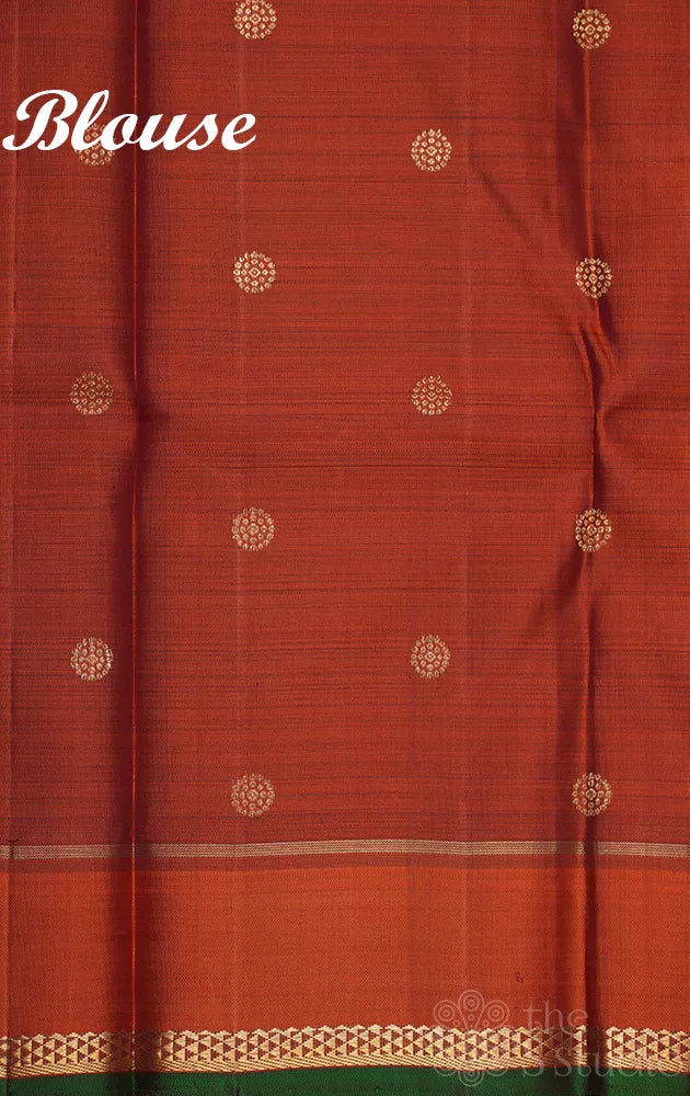 Brown kancheepuram silk saree with rust border