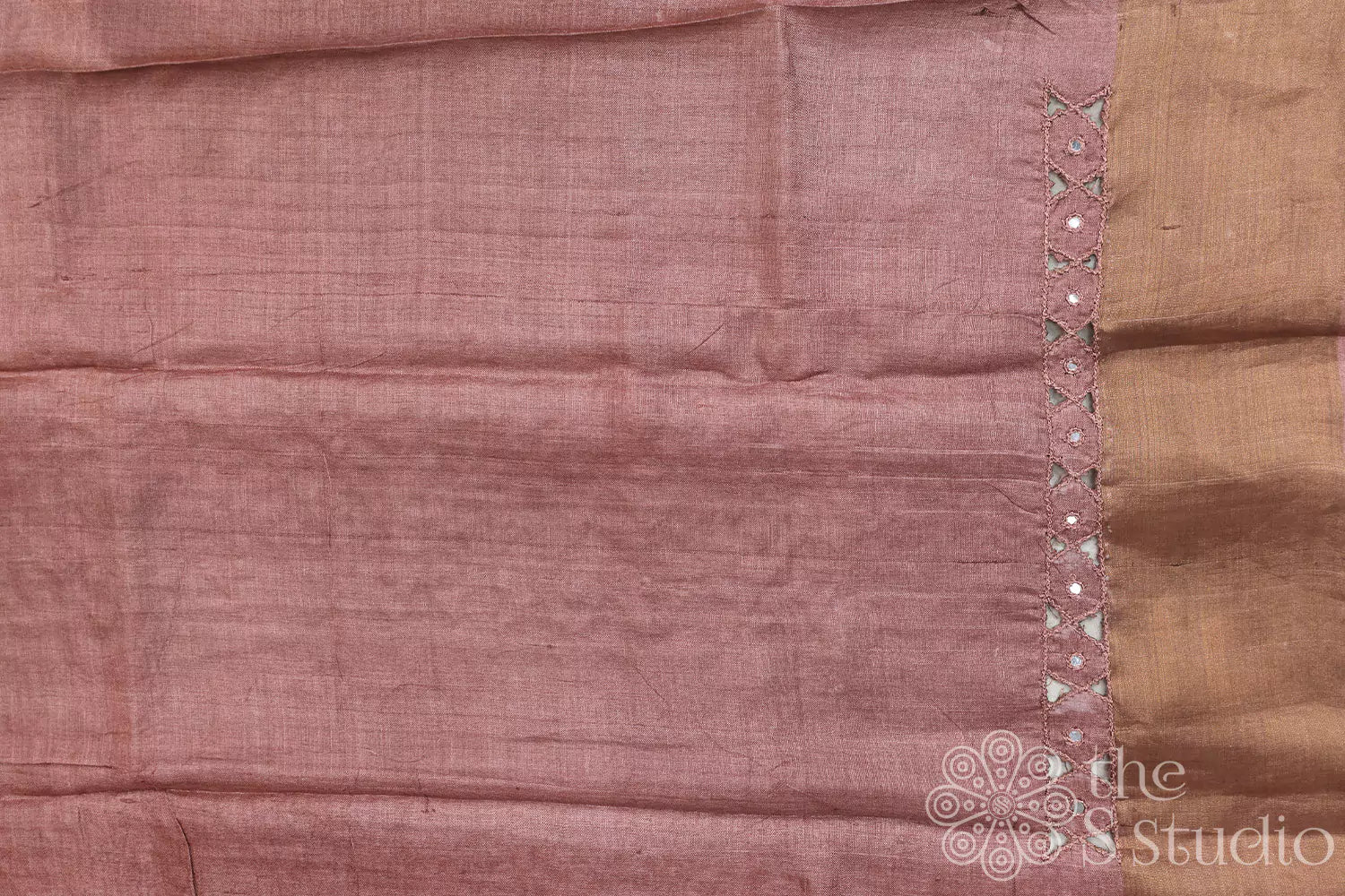 Brown tussar silk saree with cutwork pallu