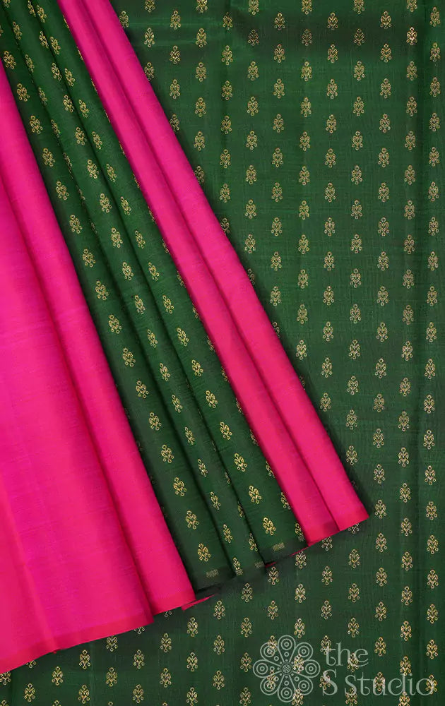 Rani pink with bottle green partly pallu kanchi silk saree