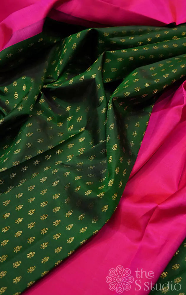 Rani pink with bottle green partly pallu kanchi silk saree