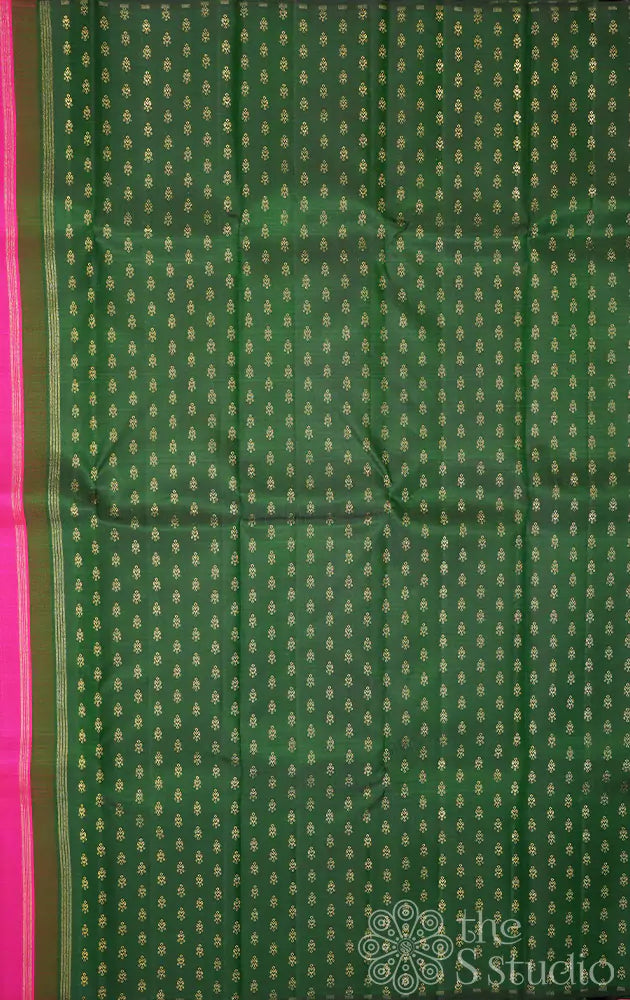 Rani pink with bottle green partly pallu kanchi silk saree