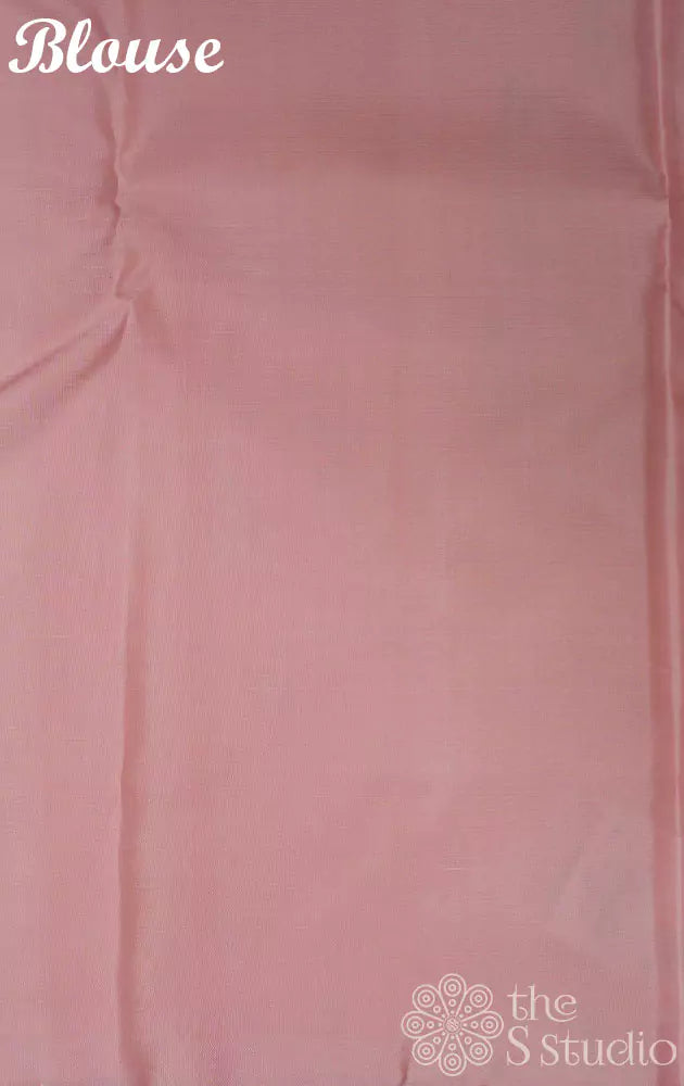 Pastel pink kanchi silk saree with thread weaving