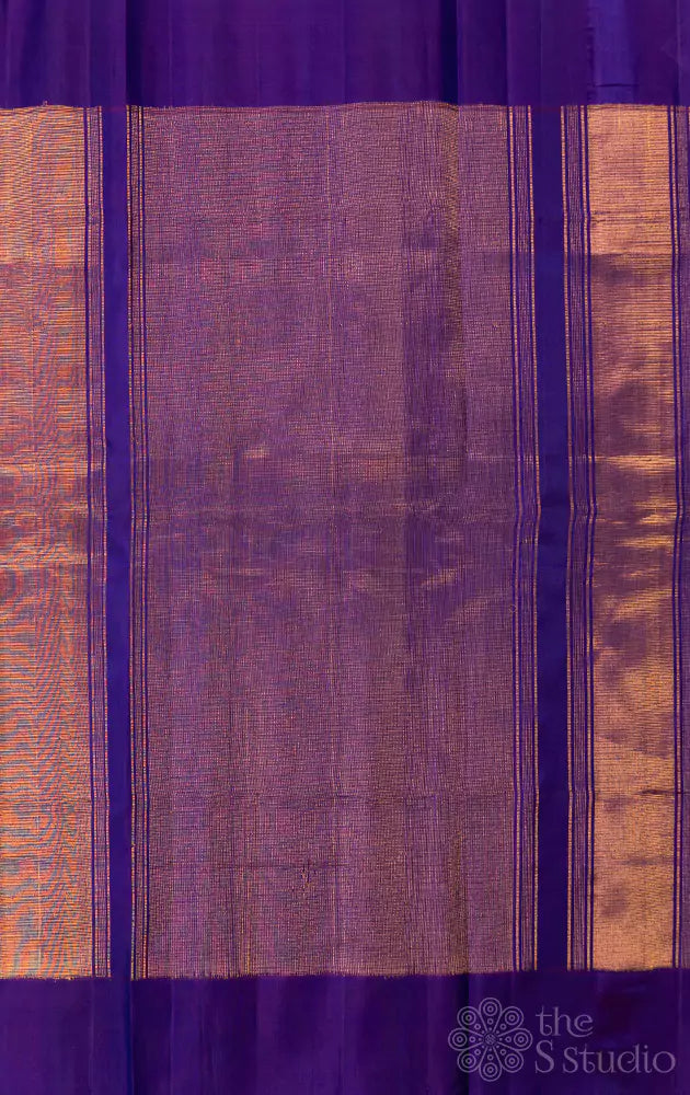 Light mustard Gadwal silk saree with violet temple border