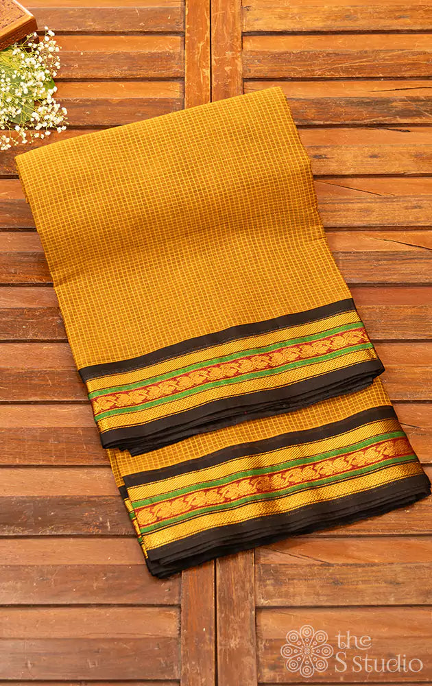 Light brown gadwal cotton Saree with black pure silk Zari border