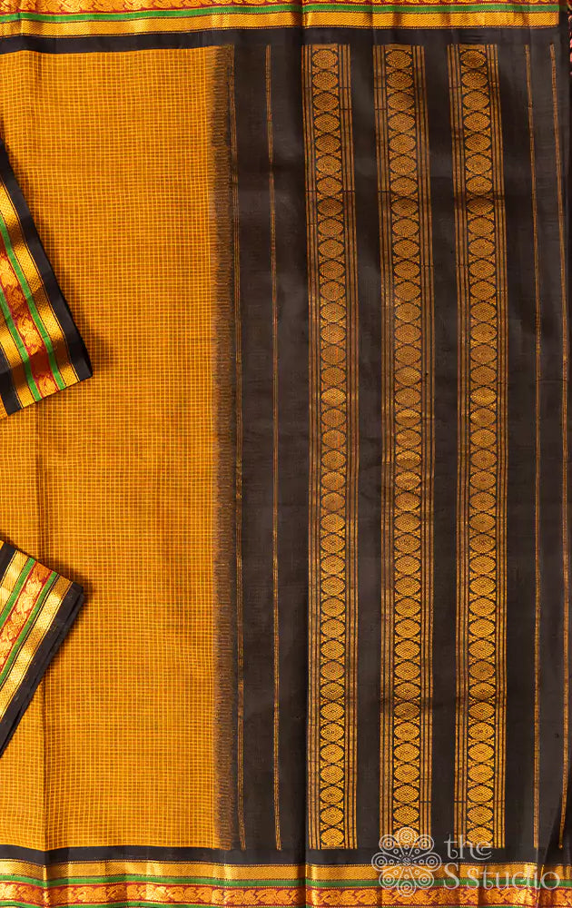 Light brown gadwal cotton Saree with black pure silk Zari border