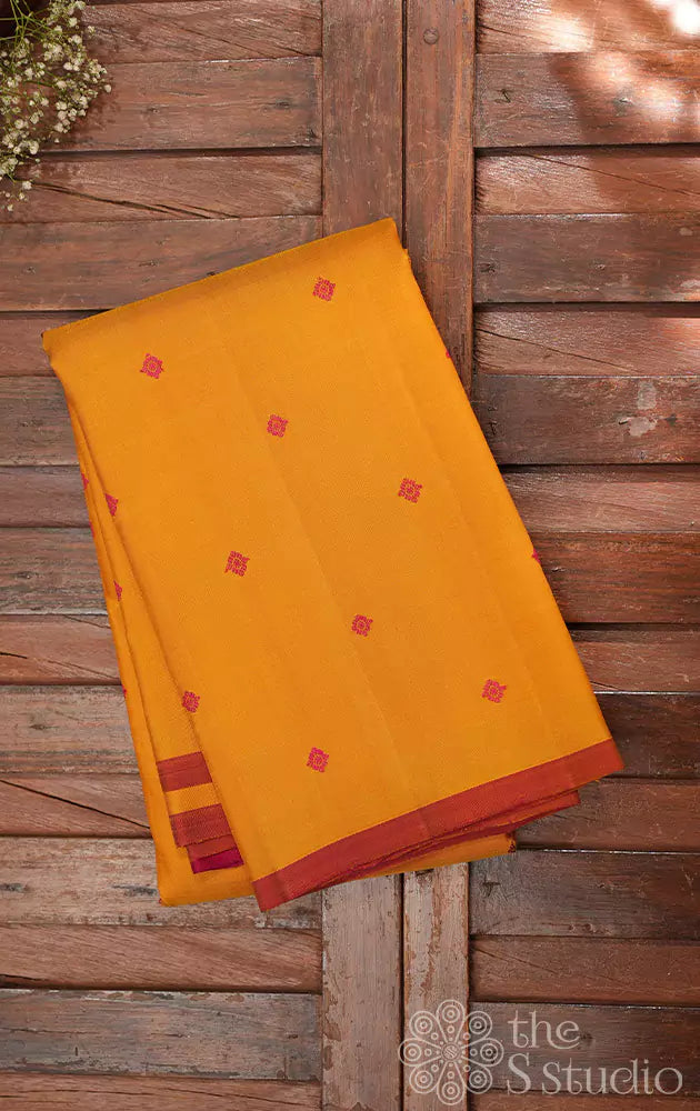 Mango yellow thread woven kanchi silk saree 