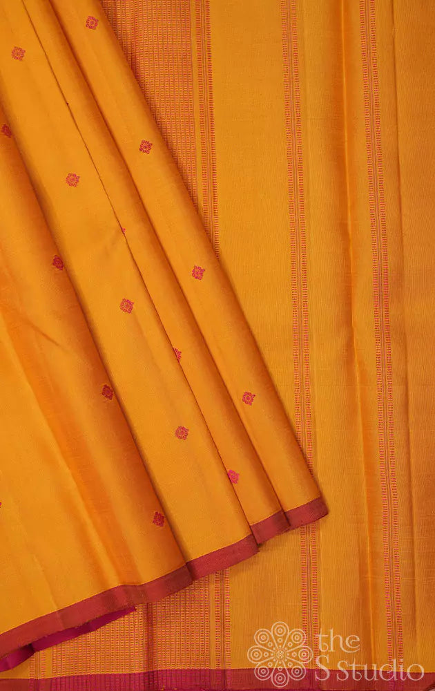Mango yellow thread woven kanchi silk saree