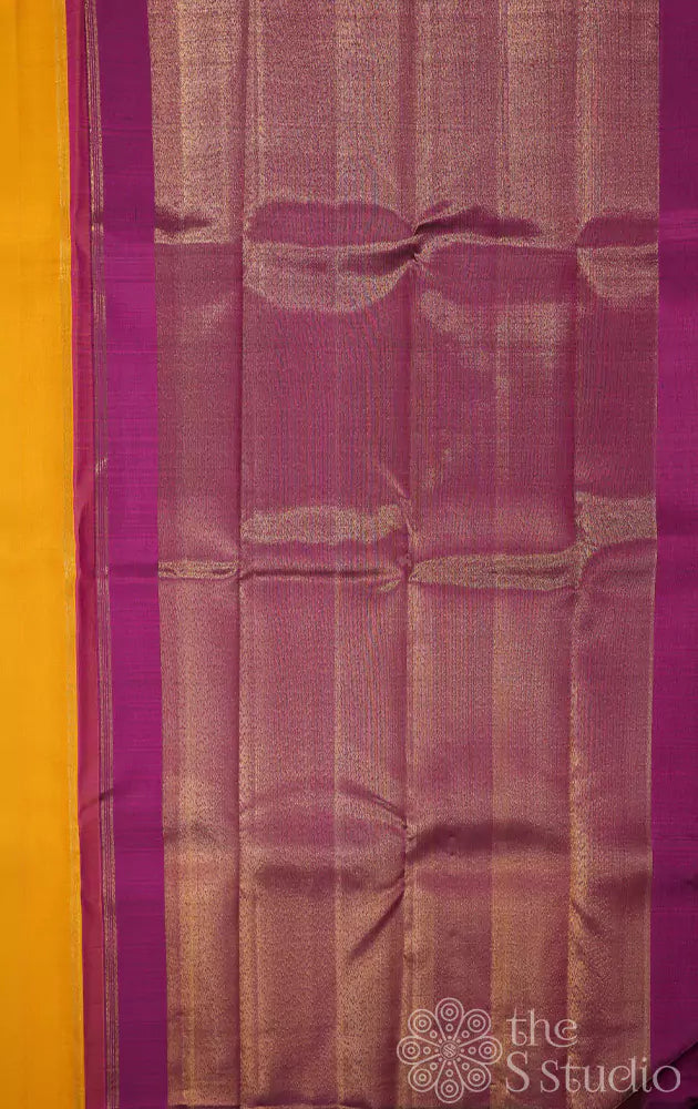 Yellow and magenta partly pallu kanchi silk saree